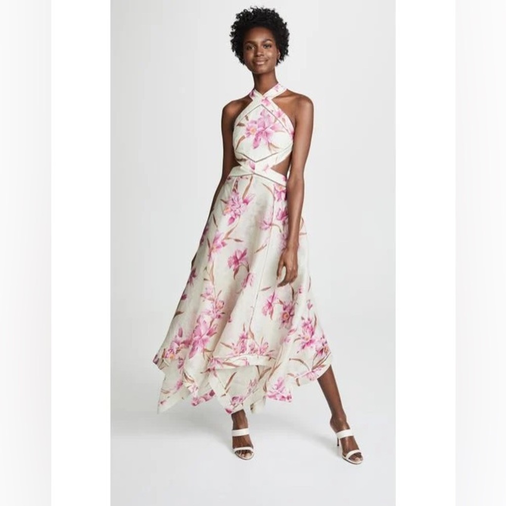 ZIMMERMAN | CORSAGE HALTERNECK DRESS |
FUSCHIA ORCHID PRINT | size 3
